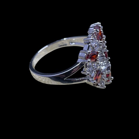 Swarovski Crystal Sterling Silver Ring Red Garnet Halo Size 9 Cocktail Ring - Picture 6 of 8